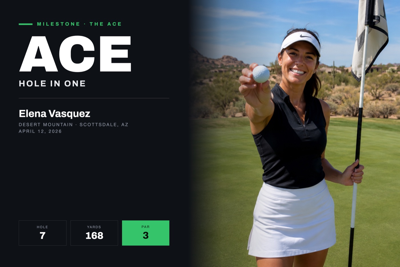 Hole-in-One print — Modern Tour design, shown with a sample photo and sample copy
