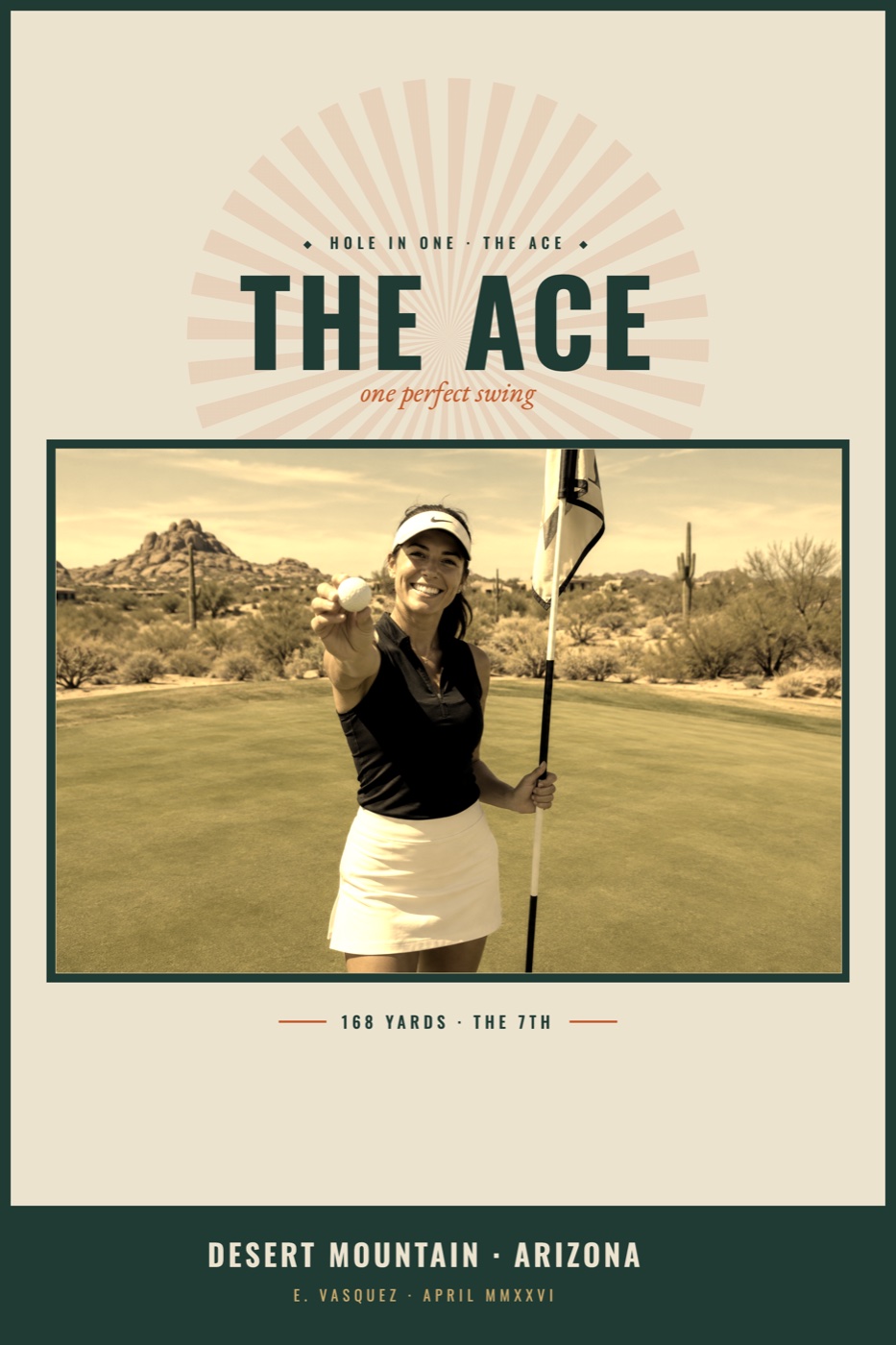 Hole-in-One print — Vintage Links design, shown with a sample photo and sample copy