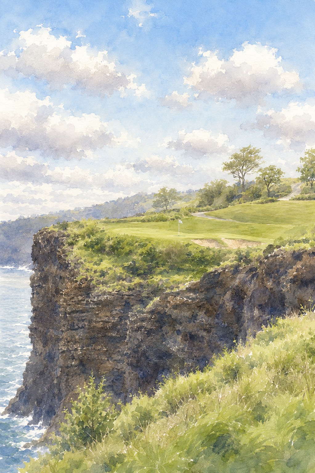 Watercolor painting-style print of Manele Lanai No. 13